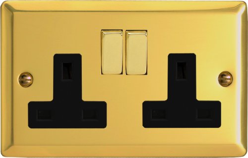 Varilight - 2 Gang 13 Amp Double Switched Socket Victorian Brass - XV5DB