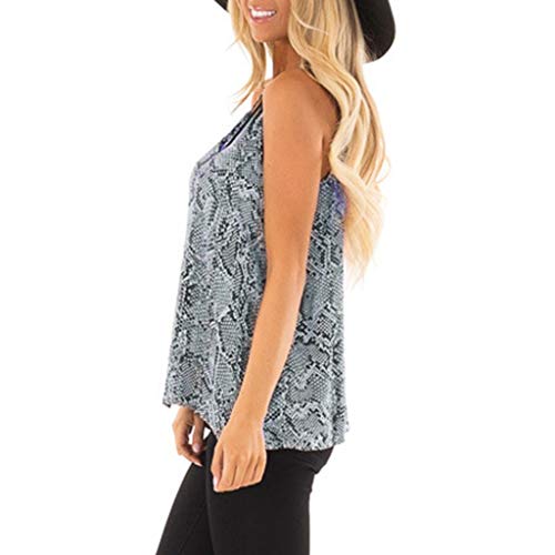 iYBUIA Womens V-Neck Loose Serpentine Printing Sleeveless Camisole T-Shirt Gray