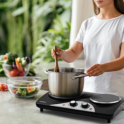 CUSIMAX Electric Stove Double Hot Plate1200W+900W Infrared Ceramic Plate for Cooking, Dual Temperature Control Cooktop Burner