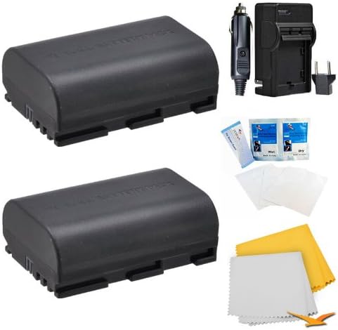 LP-E6 Dual Battery &amp; Charger 5pc Starter Kit Micro Fiber Cloth Canon EOS 5D Mark II, 5D Mark III, 5DS, 5DS R, 6D, 7D, 7D Mark II, 60D, 60Da, 70D, XC10 &amp; BG-E14 BG-E13 BG-E11 BG-E9 BG-E7 BG-E6 Grips