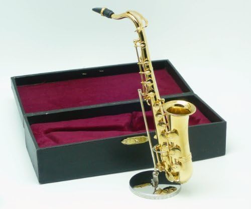 Ornaments miniature tenor sax figure Gold special case & stand with 1/6 scale