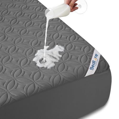 BEDLORE Wasserdichter Matratzenschoner 180x200, 40cm Steghöhe, Leise,Grau