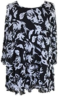 Comfy USA Mesh over Crinkle Knit Tunic--Black & White Print