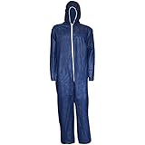 Raytex 30003 Polypropylene Light Duty Disposable Protective Coveralls Suit Attached Hood Elastic Wrist, Ankles and Waist Serged Seam for Spary Painting Cleaning Food Cooking(2X-Large,Dark Blue)