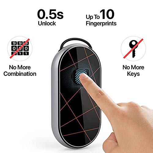 Jl Keyless Smart Fingerprint Lock Padlock Security Anti-Theft Steel Cable for Backpack Luggage Suitcase Bike Office,Gray - Thumbnail 2