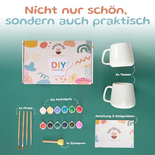 Generisch Ceramic Painting Set - DIY Ceramic Self Painting Set for Home - Cups Painting Set with Bright Colours & Ceramic Brushes - Creative Ceramic Painting Set for Adults & Children