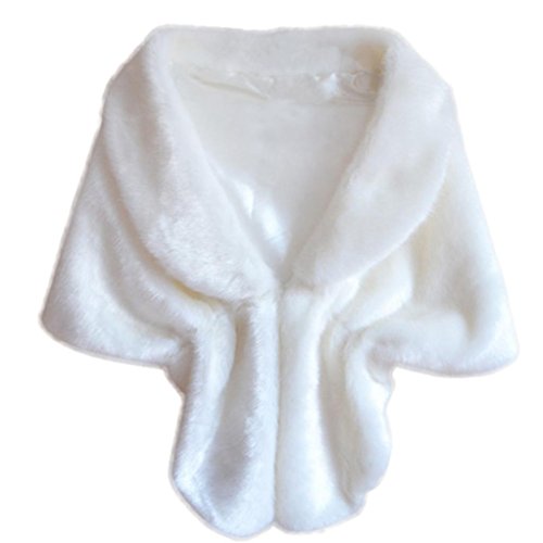 Keepfit Fashion Elegant Long Shawl Bridal Wedding Faux Fur Stole Wrap Shrug Scarf for Women (White) - Thumbnail 3