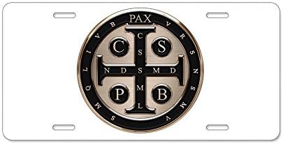St. Benedict Medal Aluminum License Plate Decorative Front License Plate,Metal License Plate Covers for Women,Vanity Tag,Novelty Gifts,Fathers Day Gifts for Dad,Gifts for Mom