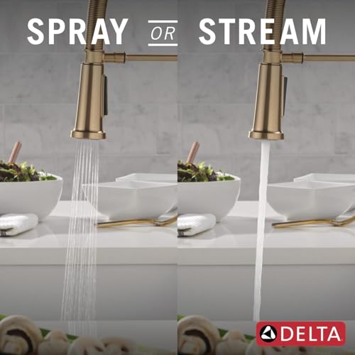Delta Rhett Pro Style Commercial Kitchen Faucet with Pull Down Sprayer, Single Hole Brushed Gold Kitchen Sink Faucet, Single Handle, Champagne Bronze 18829-CZ-DST