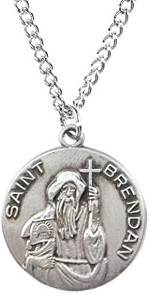 Sterling Silver Saint St Brendan Dime Size Medal Pendant, 3/4 Inch
