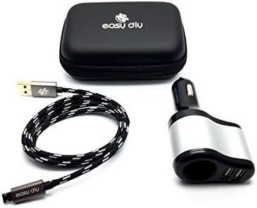 EZDIY Dual USB Car Charger(5v/3.1A output) + Combo Lightning Micro USB 2-in-1 Cable for iPhone iPad Air mini Samsung&amp;More,Gray Color,1M