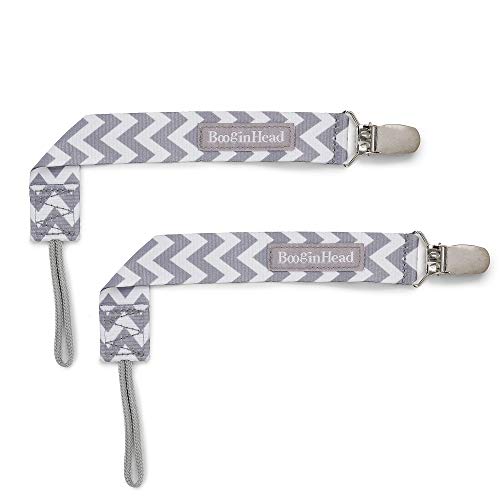 BooginHead Baby Newborn PaciGrip Pacifier Clip, Holder, Toy, Teether, Soothie, Universal Loop Girl, Boy, Gray Chevron, 2 Pack