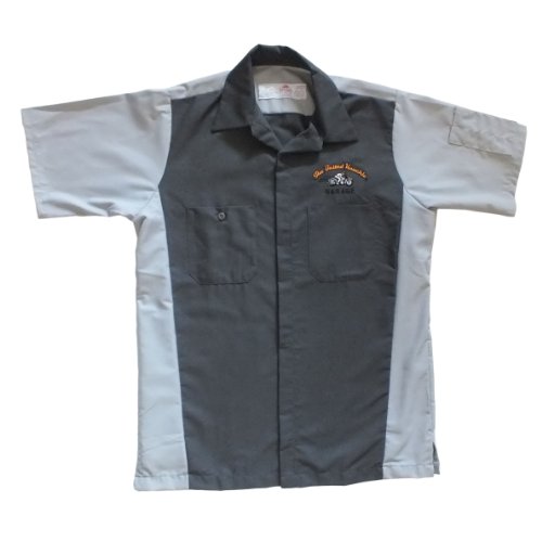 Busted Knuckle Garage BKG-RKAP-CXL Grey X-Large Red Kap Workshirt with Retro Rider Motocycle Logo