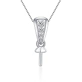 LGSY Sterling Silver Simple CZ Bail Pin Pendant Fitting for Pearl Jewelry, Design Pendant Mount for Women DIY Jewelry Making