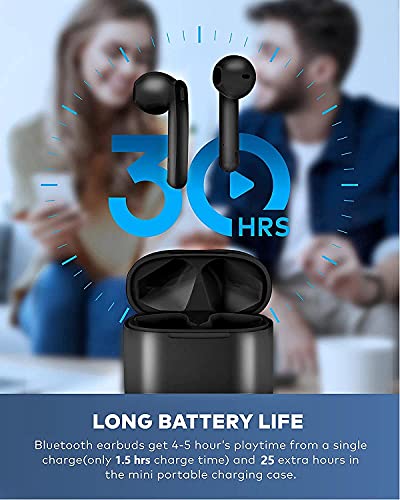Wireless Earbuds Bluetooth 5.0 Headphones with 30H Cycle Playtime Built-in Mic IPX5 Waterproof Headsets with Charging Case for in-Ear Buds Stereo Earphones for Android etc -Black