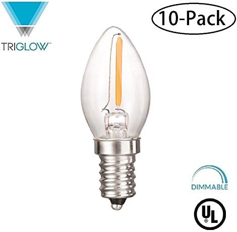 TriGlow T95093-10 (10-Pack) LED 0.5 Watt (7W Replacement) DIMMABLE 2700K (Warm White Color) E12 Candelabra Base Clear Filament Night Light Bulb, UL Listed