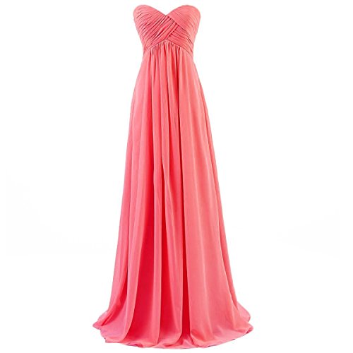 BISLU Sweetheart Bridesmaid Chiffon Prom Dress Long Evening Gown Coral L