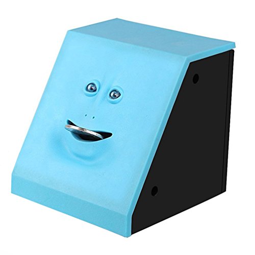 HSTYAIG Face Coin Bank Money Eating Coin Bank Battery Powered Monkey Saving Box (Blue)