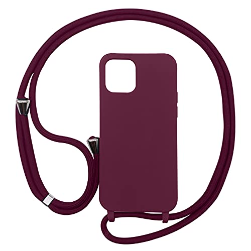 PuYu Zhe Compatible for Samsung Galaxy A51 Case,Silicone Crossbody Cover TPU Shell Adjustable Cord Lanyard Slim Stylish Shockproof Case-Wine Red