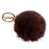 Shensee Rabbit Fur Ball Keychain Bag Plush Car Key Ring Car Key Pendant (Brown)
