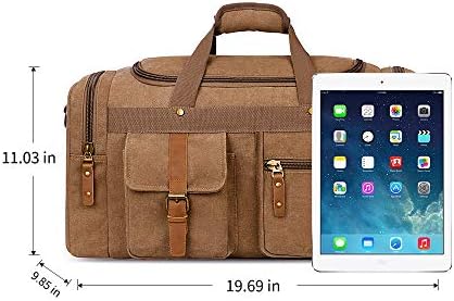 Plambag Large Canvas Duffel Bag Overnight Travel Tote Weekend Bag(Coffee) 5 Plambag Large Canvas Duffel Bag Overnight Travel Tote Weekend Bag(Coffee)