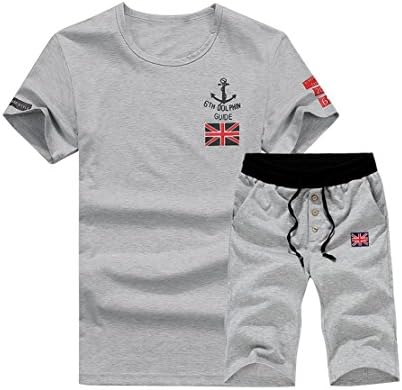 Men's Cotton Athletic Tracksuit Sets Summer Beach Walking Running T-Shirts Short Trunks (C-5, XXX-Large)