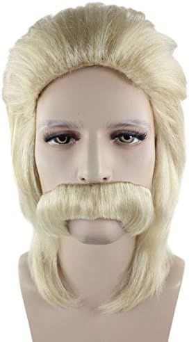 Halloween Party Online Men 70s Wig Mustache, Blonde Adult & Kids HM-366