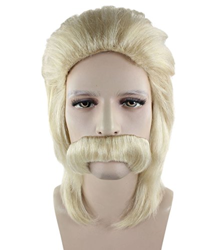 Halloween Party Online Men 70s Wig Mustache, Blonde Adult & Kids HM-366