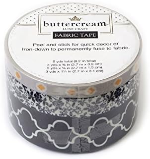 Buttercream Audrey Collection Fabric Tape - Quatrefoil - Flower / Dot Pattern - Black &amp; White