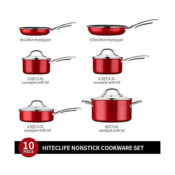 HITECLIFE-Nonstick-Pots-and-Pans-Set-Cookware-Sets-10pcs-Chemical-Free-Induction-Cooking-Set-with-Lids-Space-Saving-Aluminium-Pan-Set-Kitchenware-with-Saucepan-Frying-Pan-Stockpot-Red HITECLIFE Nonstick Pots and Pans Set, Cookware Sets 10pcs, Chemical-Free Induction Cooking Set with Lids, Space Saving Aluminium Pan Set, Kitchenware with Saucepan, Frying Pan, Stockpot, Red