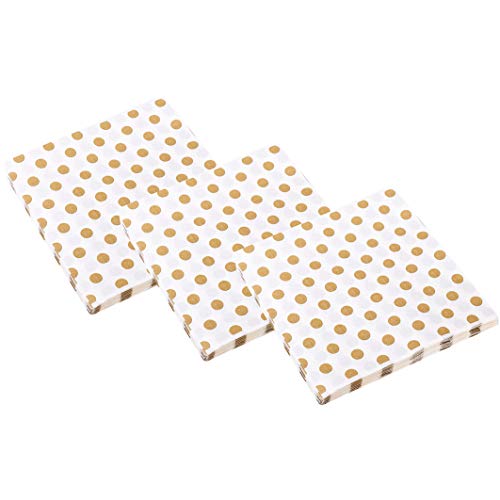Xena 100 Piece Gold White Elegant Vintage Foil Polka Dot Party Cocktail Napkins Holiday Party Supplies Beverage Christmas New Years Decoration Folded Paper DIY