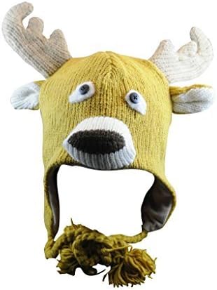 DEER Mohawk Sport 100% Wool Animal Hat Fleece Lined Beanie Ski Cap