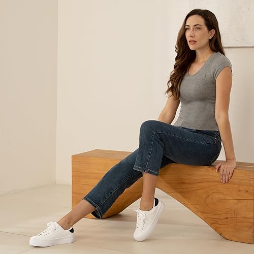 JABASIC PLATFORM SNEAKERS FOR WOMEN FASHION TENNIS SHOES LACE-UP CASUAL WALKING SNEAKER (9.5,WHITE/NAVY)