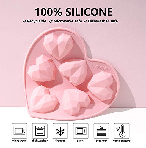 Diamond Heart Shaped Silicone Chocolate Mold, 7pcs Diamond Heart Mousse Cake Mold Trays with Wooden Hammers, Number and Letter Mold, Heart Button Fondant Mold for Valentine Candy Chocolate