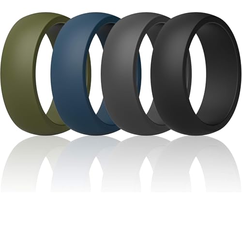 ThunderFit Mens Silicone Rings Wedding Bands Classic & Middle Line 8.7mm Wide 2mm Thick - 1/4/7 Variety Multipack