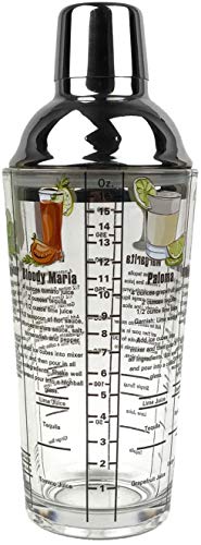 14 oz Recipe Glass Cocktail Shaker With Strainer Top - Includes 6 Cocktail Drink Recipes (Tequila Theme)