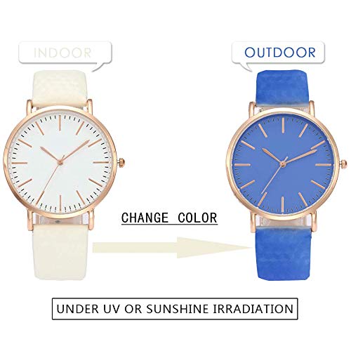 Shocknshop White to Blue Temperature Color Changing Fashion Simple Quartz Analogue Dial Women's Wrist Watch