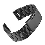 Beauty7 Black 16mm Stainless Steel Link Wrist Watch Band Bracelet Strap Replacement Fold Over Clasp