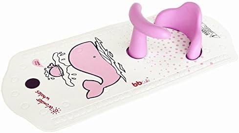 Smart Extra-Long Non-Slip Bath Mat and Baby Safety Bath Seat with Too Hot Indicator Ship From USA (Pink_Whale)