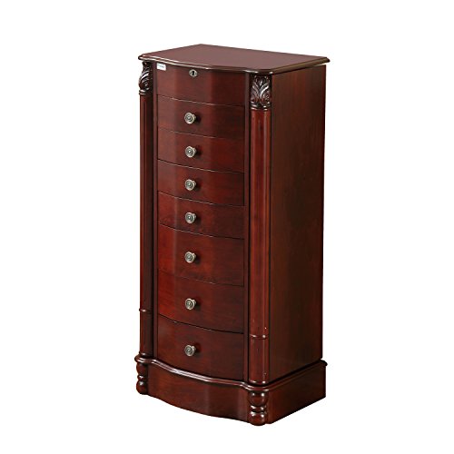 Mixcept Armoire Chests Organizer Stand with Lock Jewelry Necklace Storage Cabinet with Mirror, 17.13" W x 12.60" D x 36.22" H, Cherry