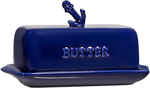 Ceramic Butter Dish- Nautical Dish with Lid (Cobalt Blue with Anchor)