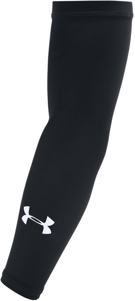 Under Armour Boys' Performance HeatGear Arm Sleeve, Black (001)/White, One Size Fits All: Clothing