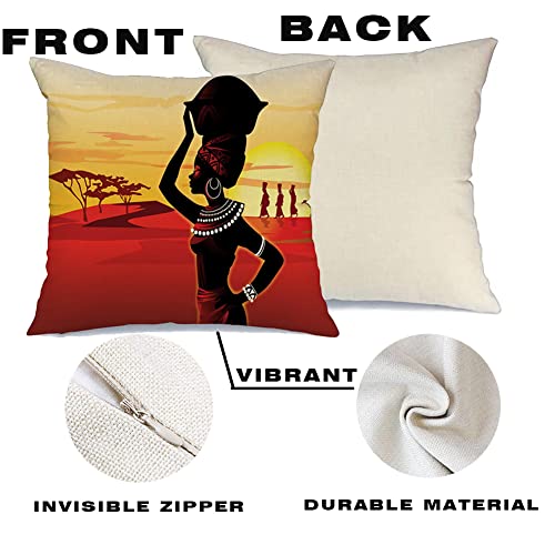 RABUIT African American Black Woman Pillow Covers Set of 4,18x18 inches