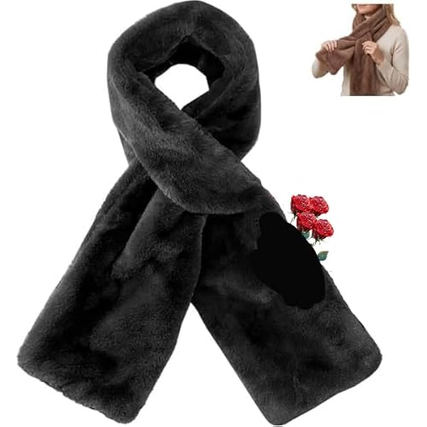 Sprigs Faux Fur Scarf With Hidden Zipper Pocket For Cell Phone and