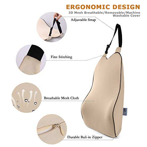 Anyshock Lumbar Support Pillow Memory Foam Back Support Cushion Ergonomic Adjust Sitting Position Relief Pain of Back Designed for Car Office, 1 pcs (Beige)