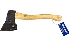 Husqvarna Hatchet, Small Axe with Leather Sheath and Hickory Handle, Ideal Small Hatchet Axe for Camping Gear and Gardening Tools