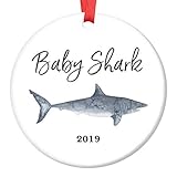 Baby Shark Ornament Holiday 2019 Christmas Ceramic Collectible Christmas Tree Decoration Present for First Time New Parents Newborn Infant 3