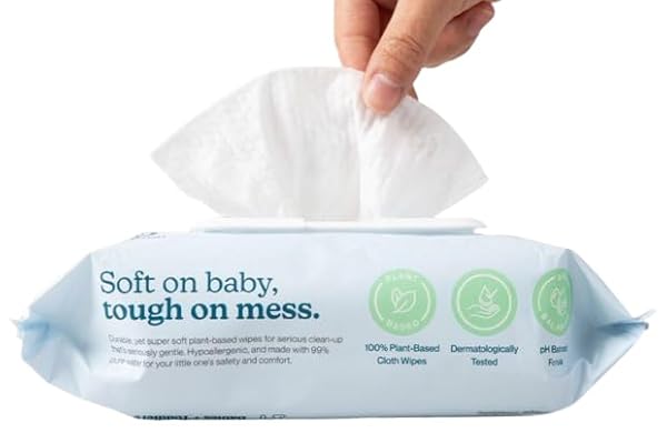 WIPEMATE EWG-VERIFIED PREMIUM BABY WIPES, 99% WATER-BASED, PLASTIC-FREE, ULTRA-SOFT PLANT-BASED WIPE, CHLORINE/ALCOHOL-FREE, PH-BALANCED, HYPOALLERGENIC CRUELTY-FREE WITH DURABLE FLIP-TOP LID 80-CT