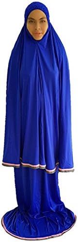 Women's Elegant 2 Piece Long Prayer Dress with Lace and Two Tone Piping for Hajj Umrah