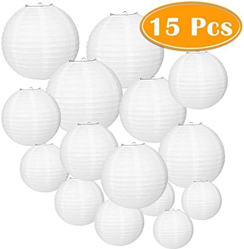 Tonver 15 Packs White Round Paper Lanterns with Assorted Sizes for Wedding Party Decorations